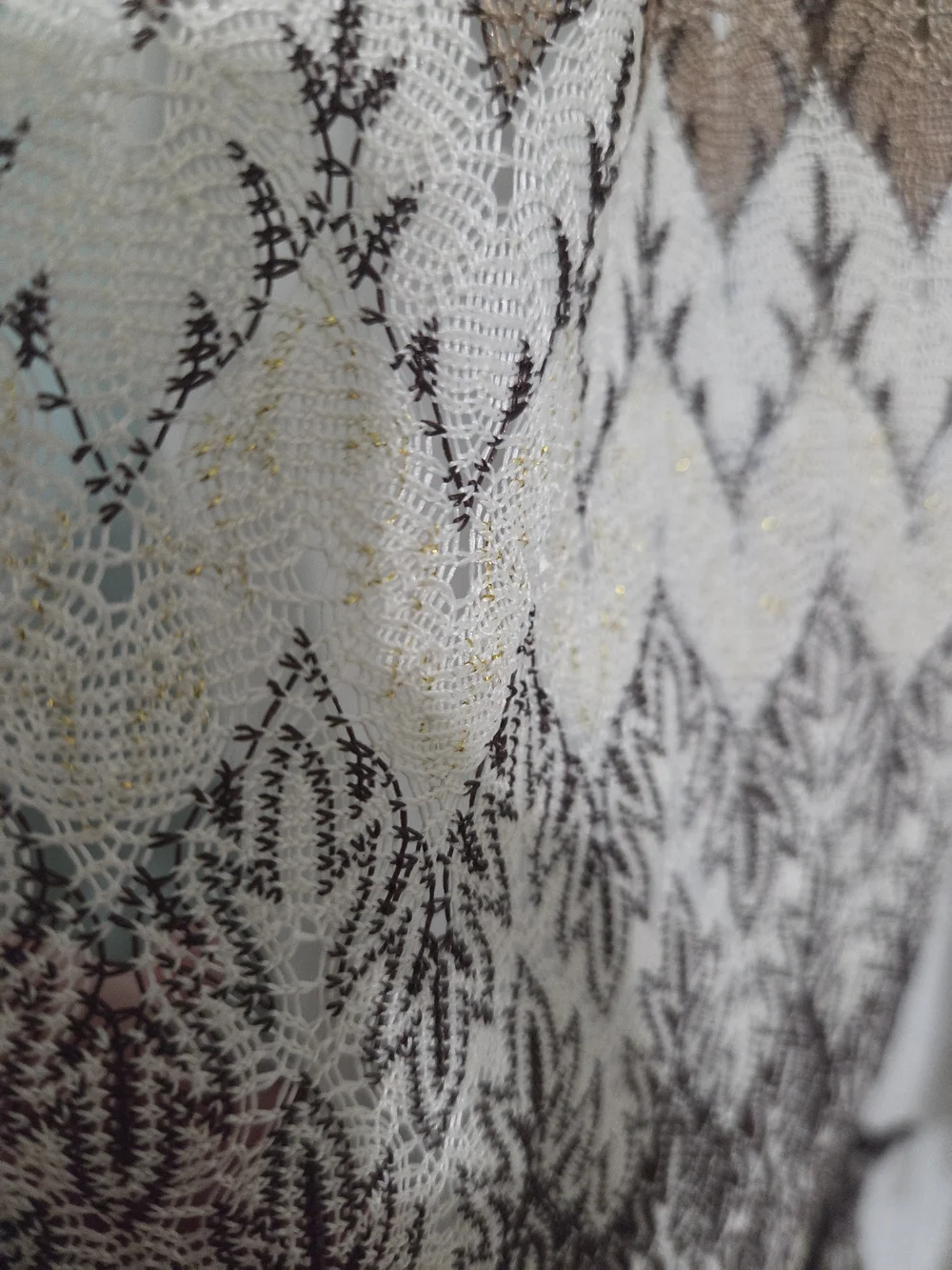 Women’s Brown & Cream Patterned Scarf with Gold Flecks